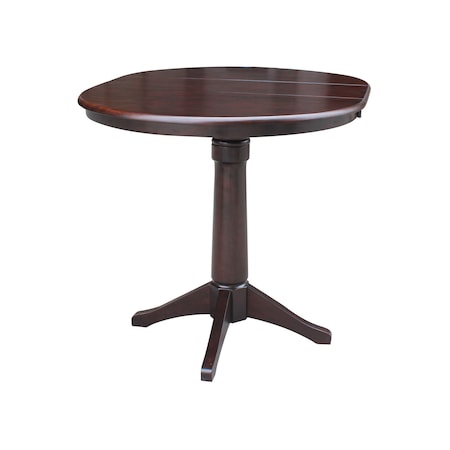 International Concepts Round 36 in Rd Top Pedestal Table, 12 in Leaf, 40.9 inH, Adjustable Height, Rich Mocha, 36 in W, Wood K15-36RXT-27B-6B-2